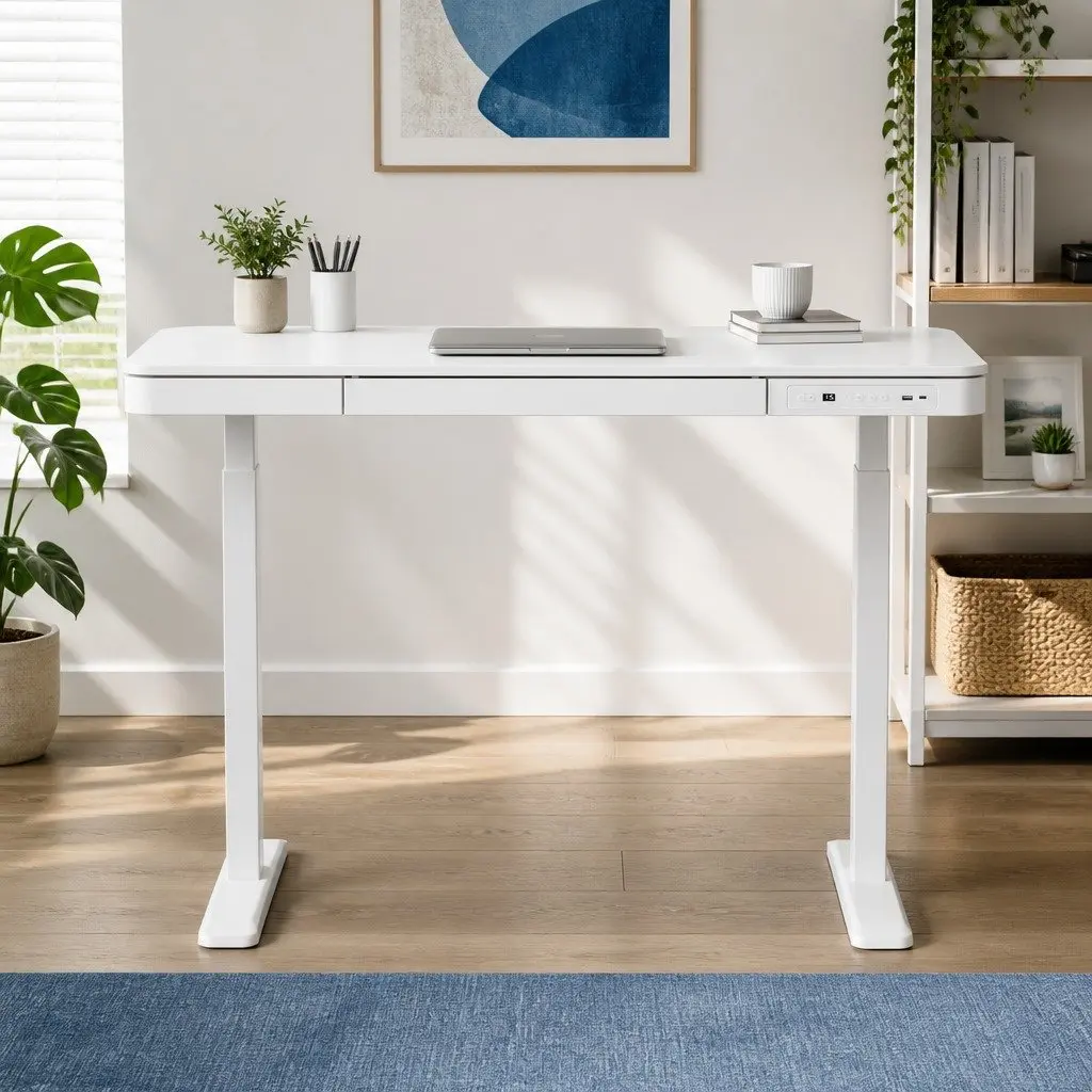 Electric Standing Desk Motorised Height Adjustable Particle Board 120cm White