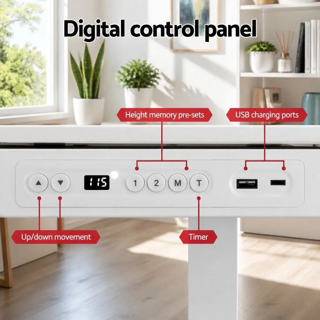 Electric Standing Desk Motorised Height Adjustable Particle Board 120cm White