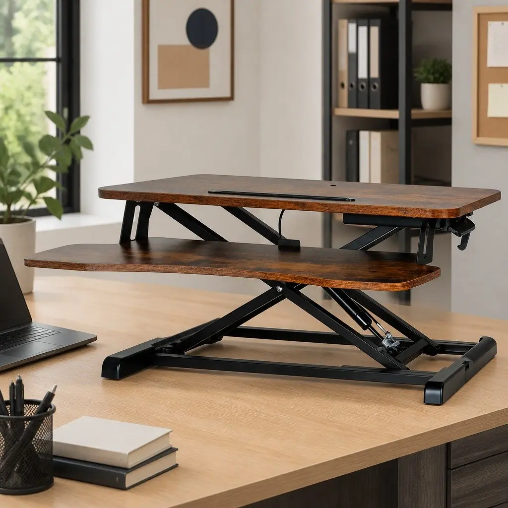 Height Adjustable Standing Desk Riser with 2-Tier Tray