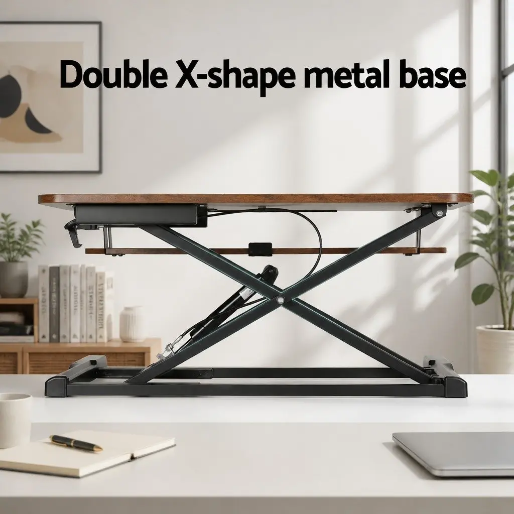 Standing Desk Riser MDF Brown 80CM Height Adjustable 2-Tier Keyboard Tray