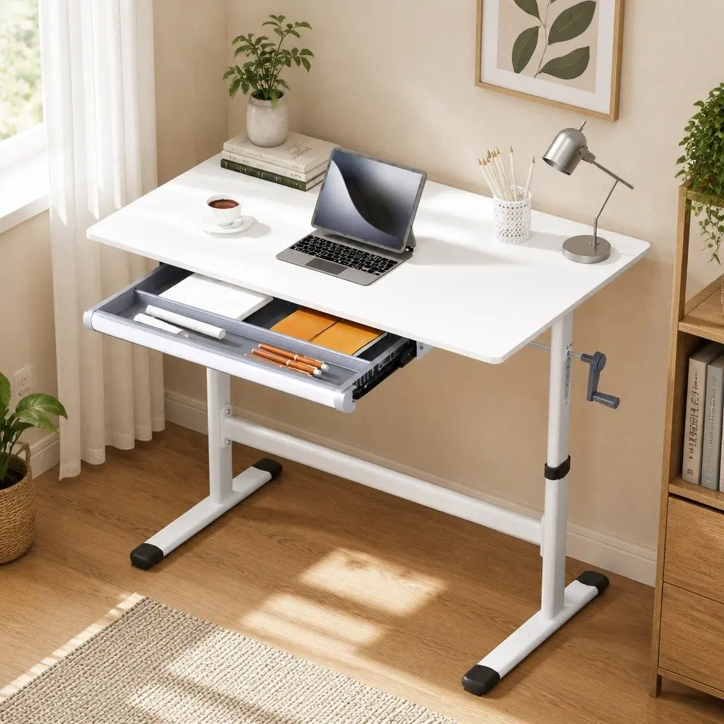 Adjustable Standing Desk 100CM White Workstation