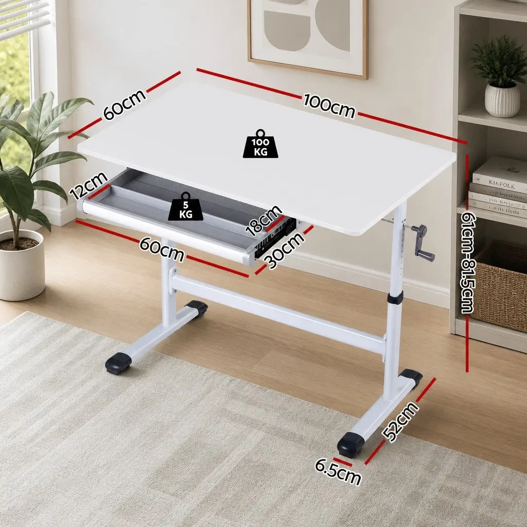 Standing Desk MDF 100CM White Height Adjustable Workstation