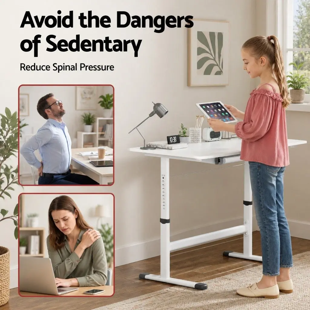 Standing Desk MDF 100CM White Height Adjustable Workstation