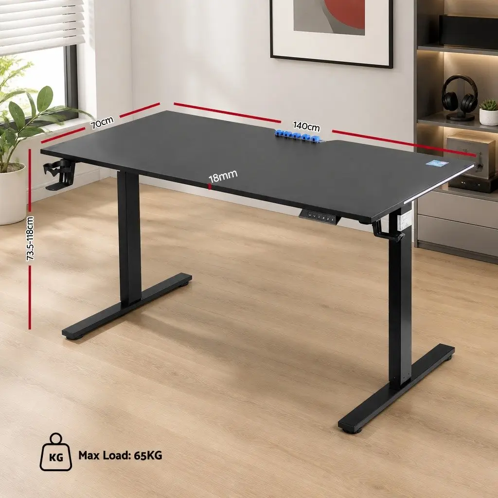 Height Adjustable Electric Gaming Desk 140cm Black