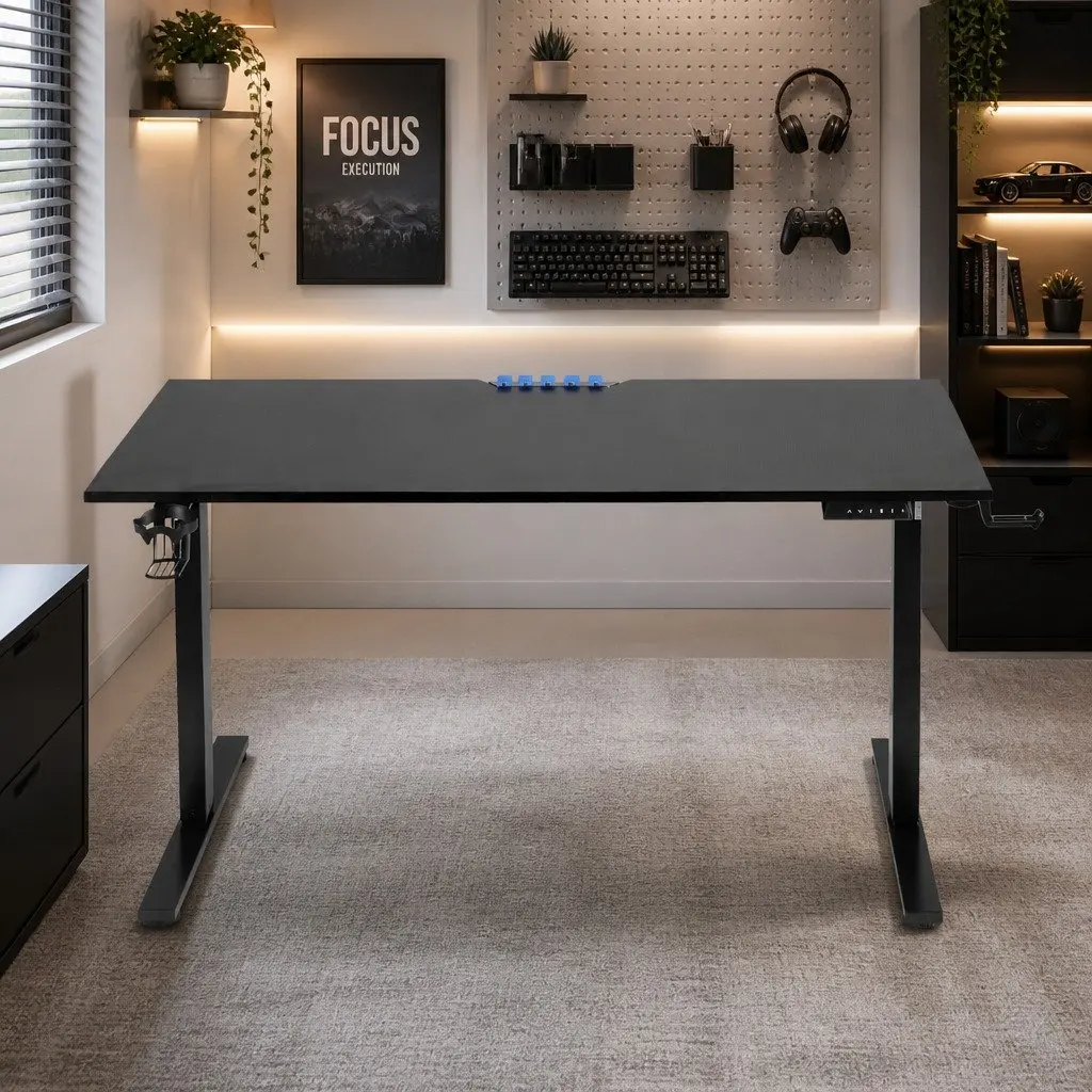 Height Adjustable Electric Gaming Desk 140cm Black