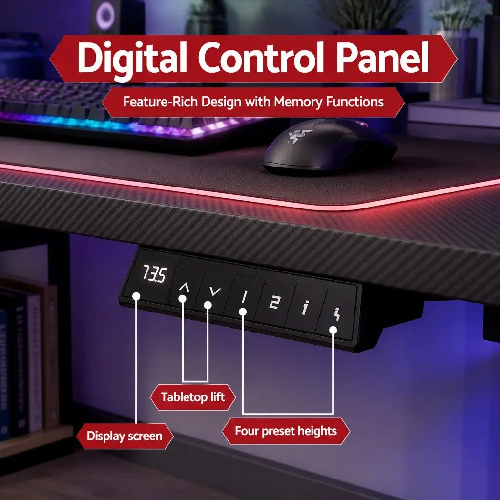 Height Adjustable Electric Gaming Desk 140cm Black