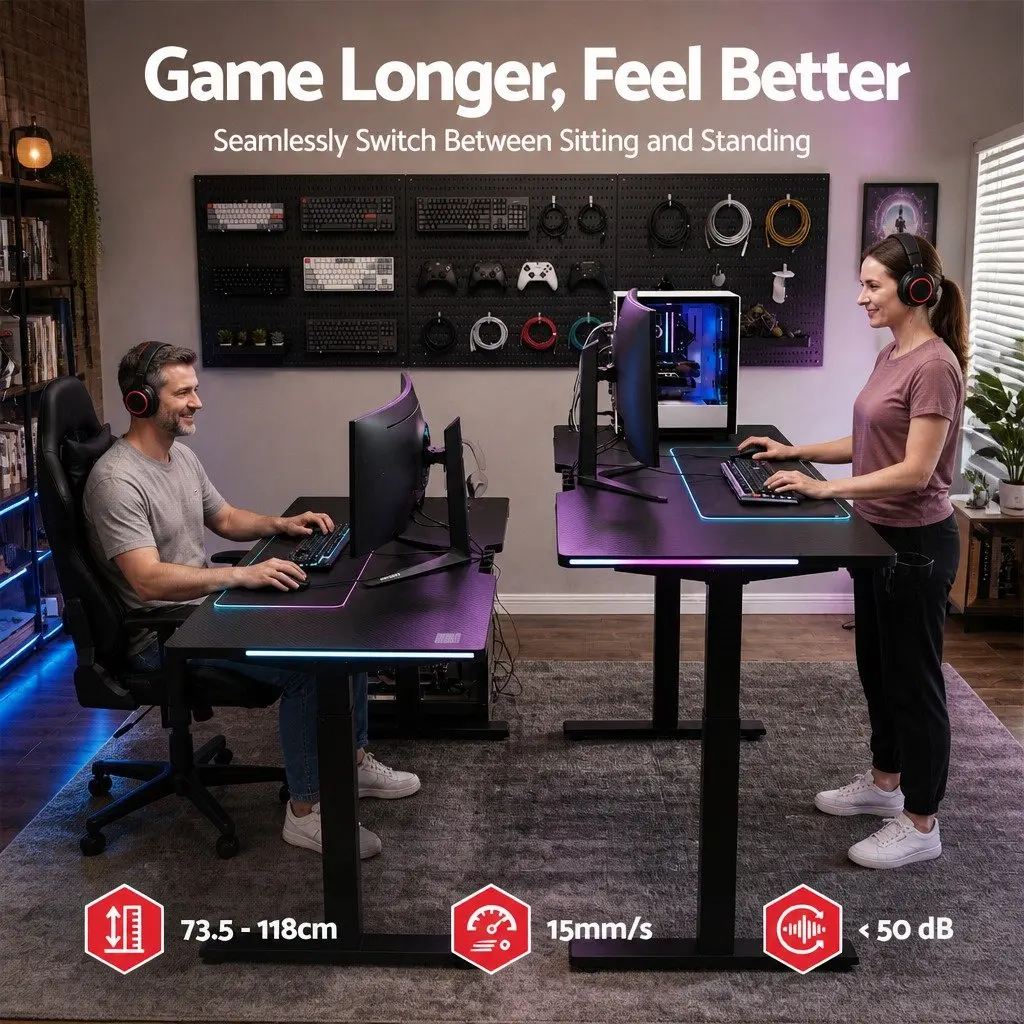 Height Adjustable Electric Gaming Desk 140cm Black