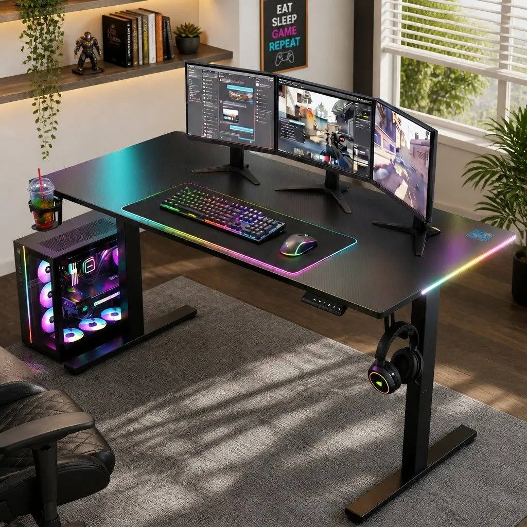 Height Adjustable Electric Gaming Desk 140cm Black