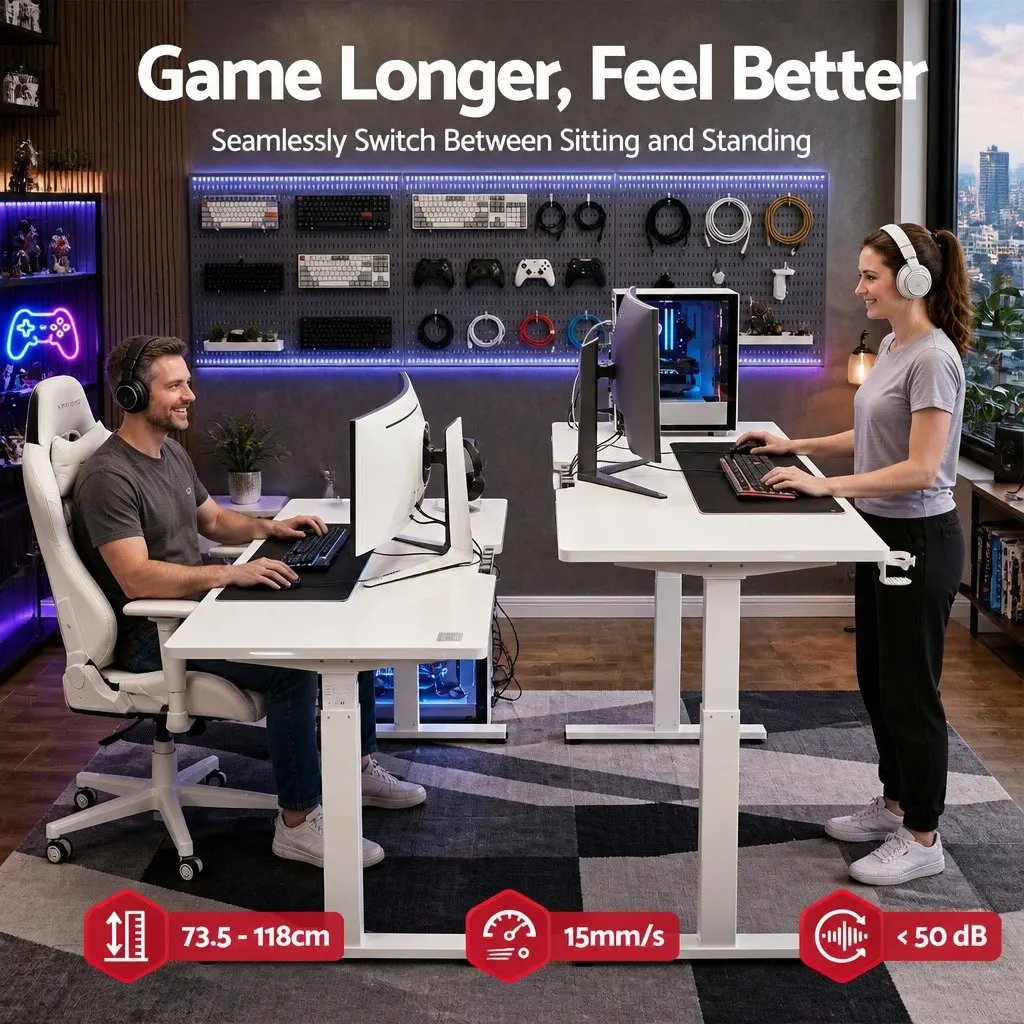 Electric Standing Desk MDF 140cm White