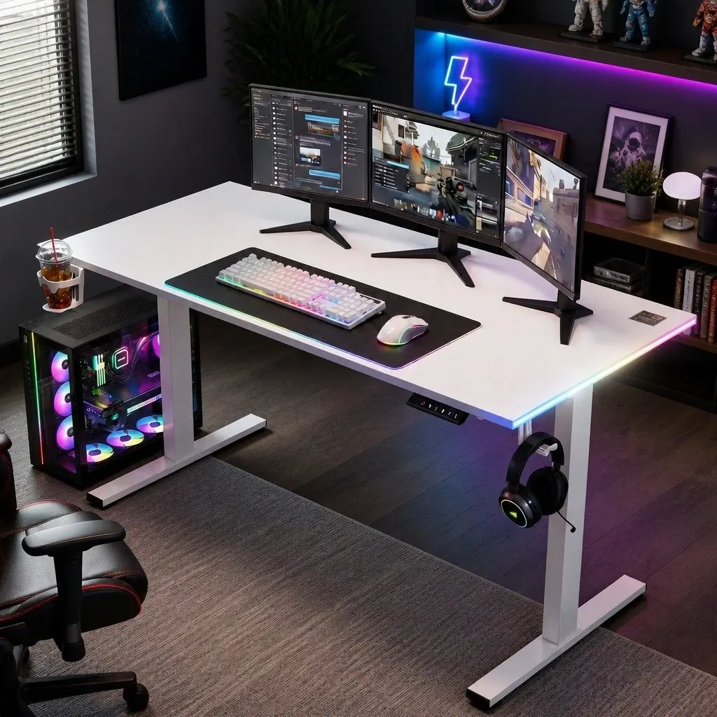 Electric Standing Desk MDF 140cm White