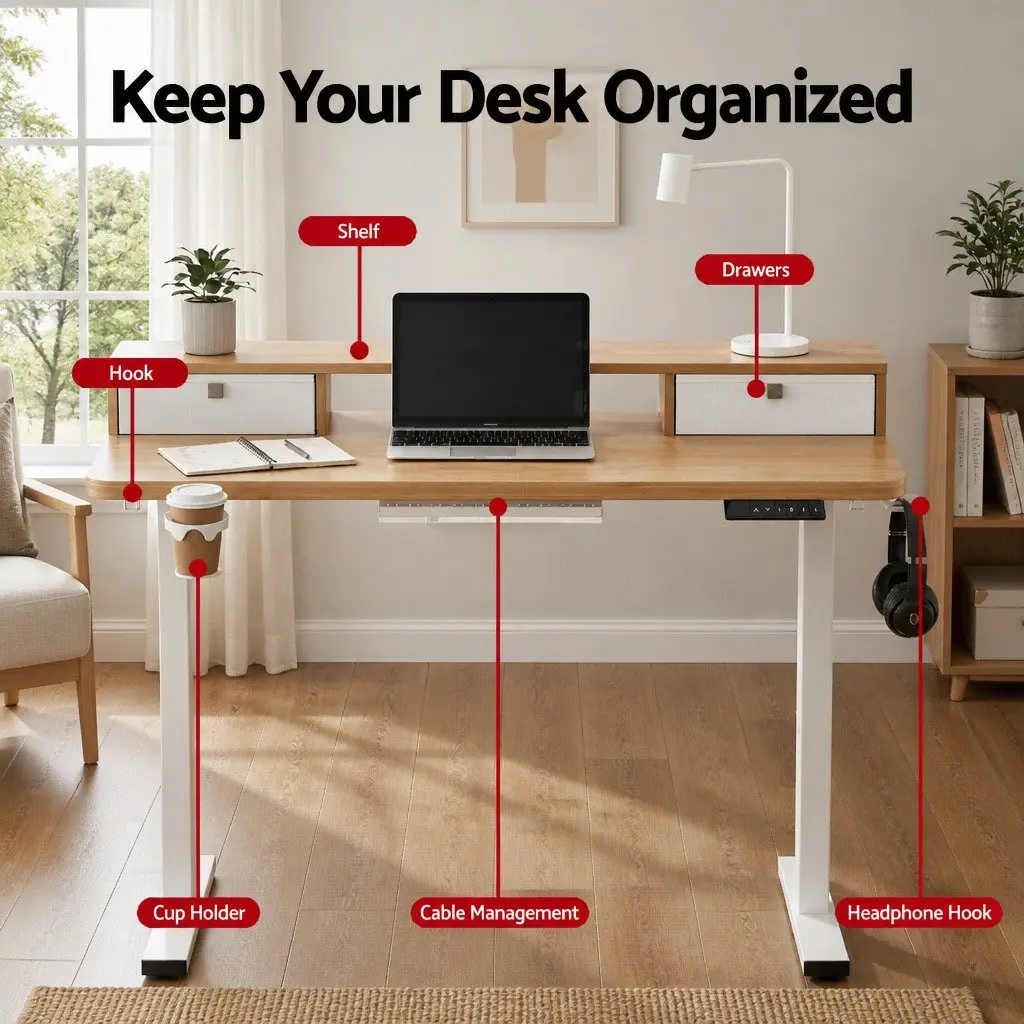 Electric Standing Desk Height Adjustable Sit Stand Motorised Office Desk White