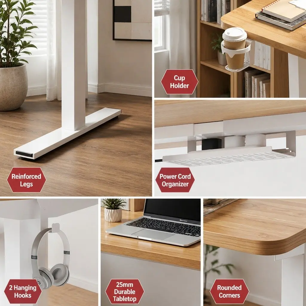 Electric Standing Desk Height Adjustable Sit Stand Motorised Office Desk White