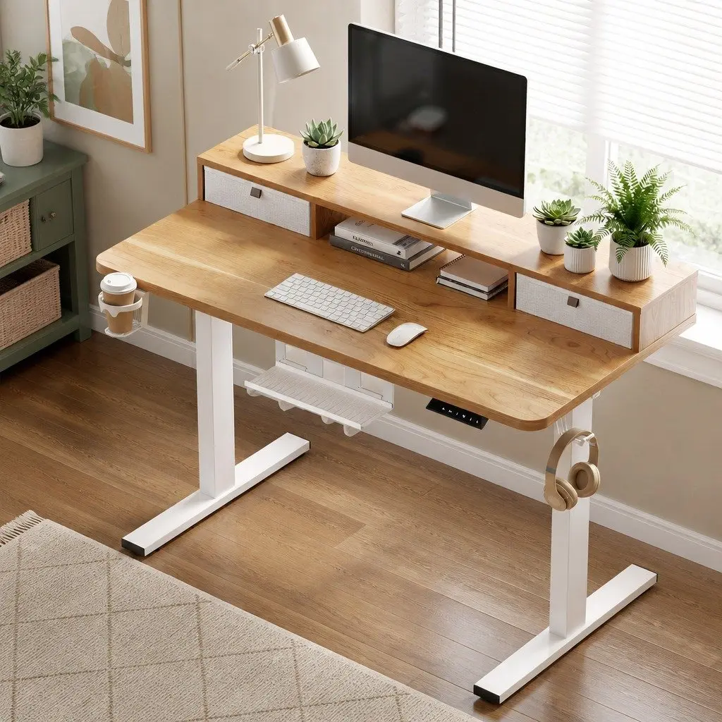 Electric Standing Desk Height Adjustable Sit Stand Motorised Office Desk White