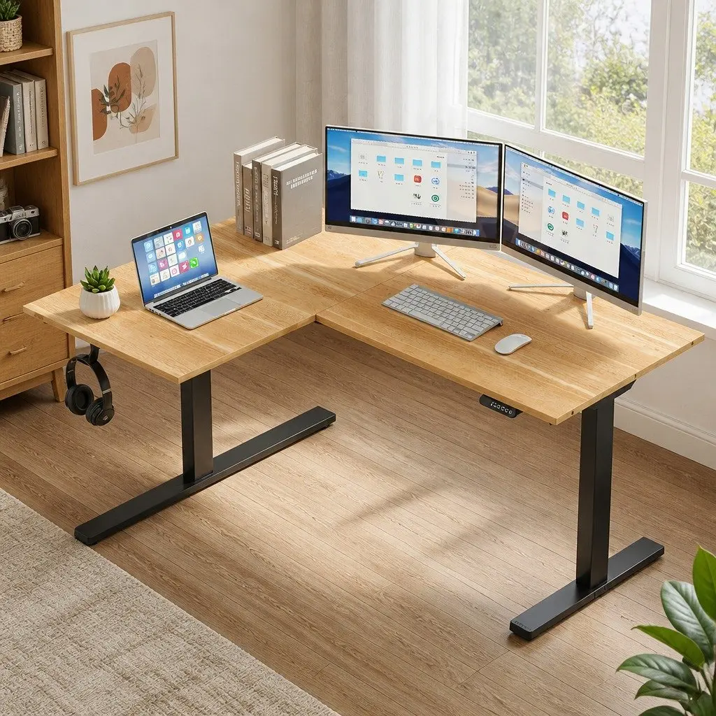 L-Shape Electric Standing Desk with Dual Motor Adjustment