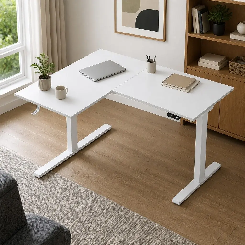 L-Shape Electric Standing Desk with Motorised Height Adjustment