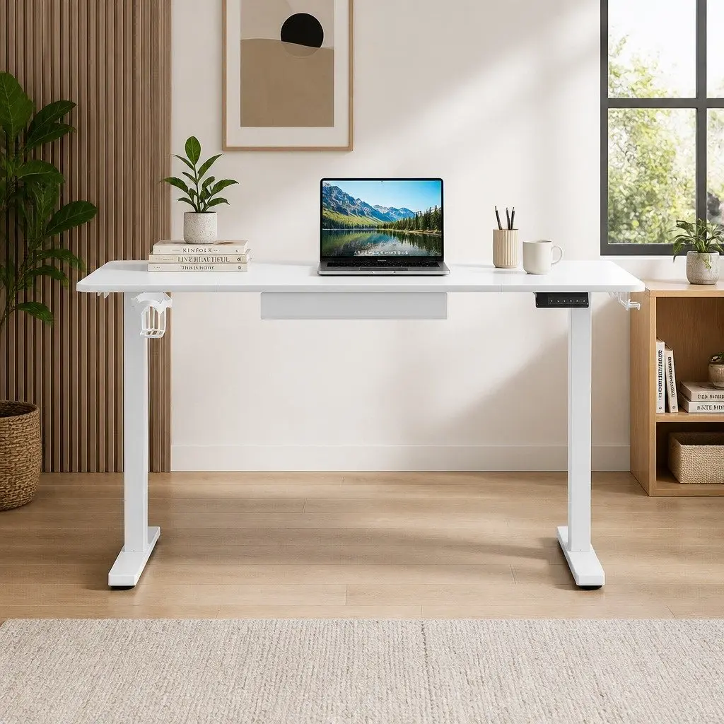 Electric Standing Desk Melamine Faced Chipboard 140cm White