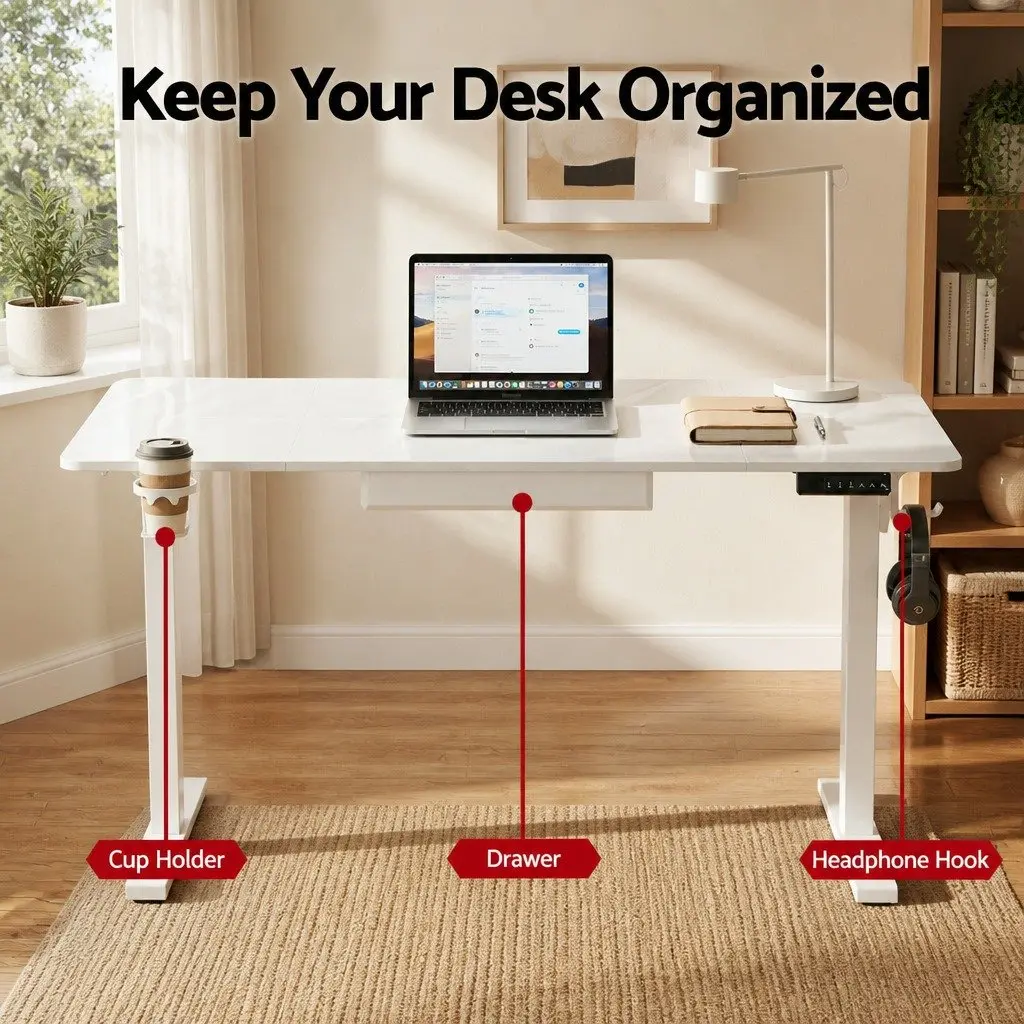 Electric Standing Desk Melamine Faced Chipboard 140cm White