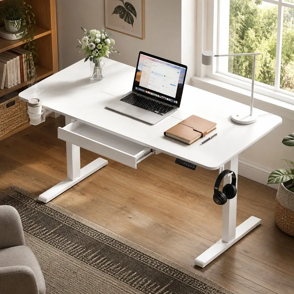 Electric Standing Desk Melamine Faced Chipboard 140cm White