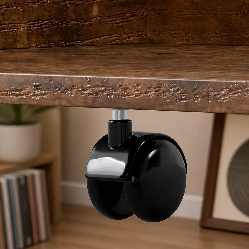 4-Tier Vinyl Record Player Stand Storage Rack Holder Cabinet Particle Board Steel Frame Brown Black