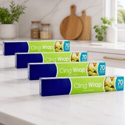 Cling Wrap Food Storage 70m x 4 Rolls Kitchen Plastic Transparent Easy Tear