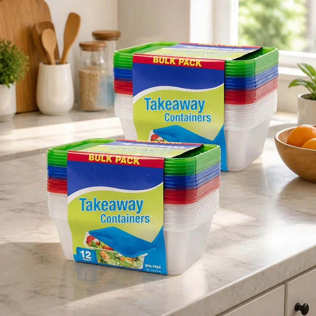 Takeaway Food Containers 12 Pack 750ml with Secure Lids
