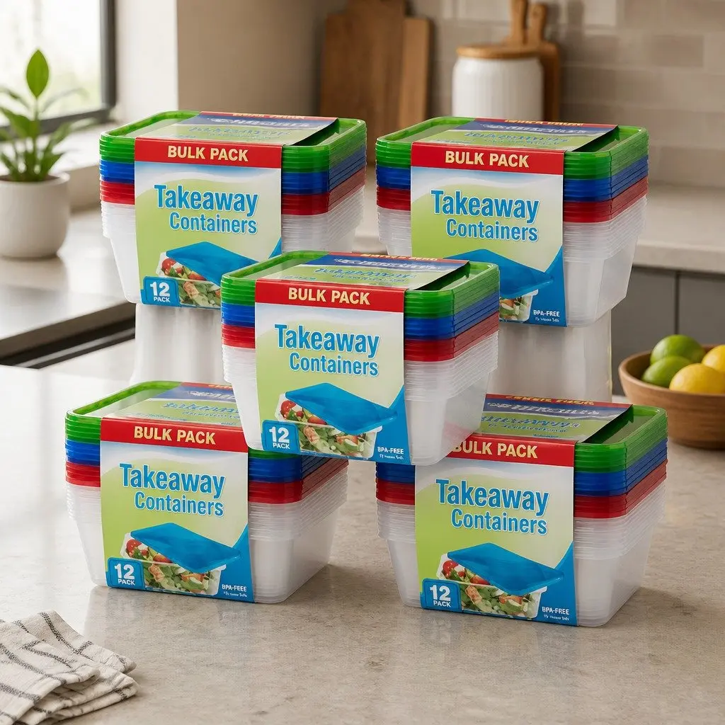 Takeaway Food Containers 750ml 12pk x5 Microwave Safe Stackable Meal Prep Boxes