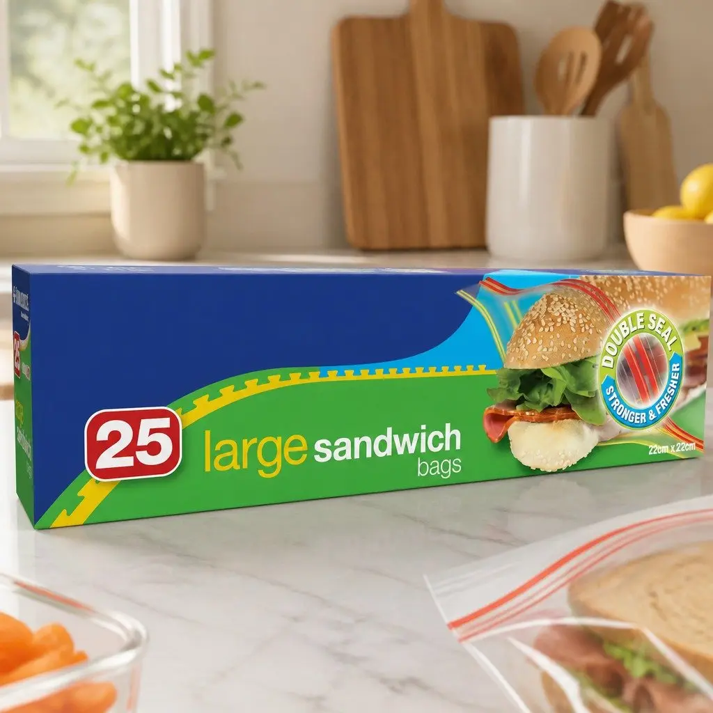 Large Resealable Sandwich Bags 25 Pack x5