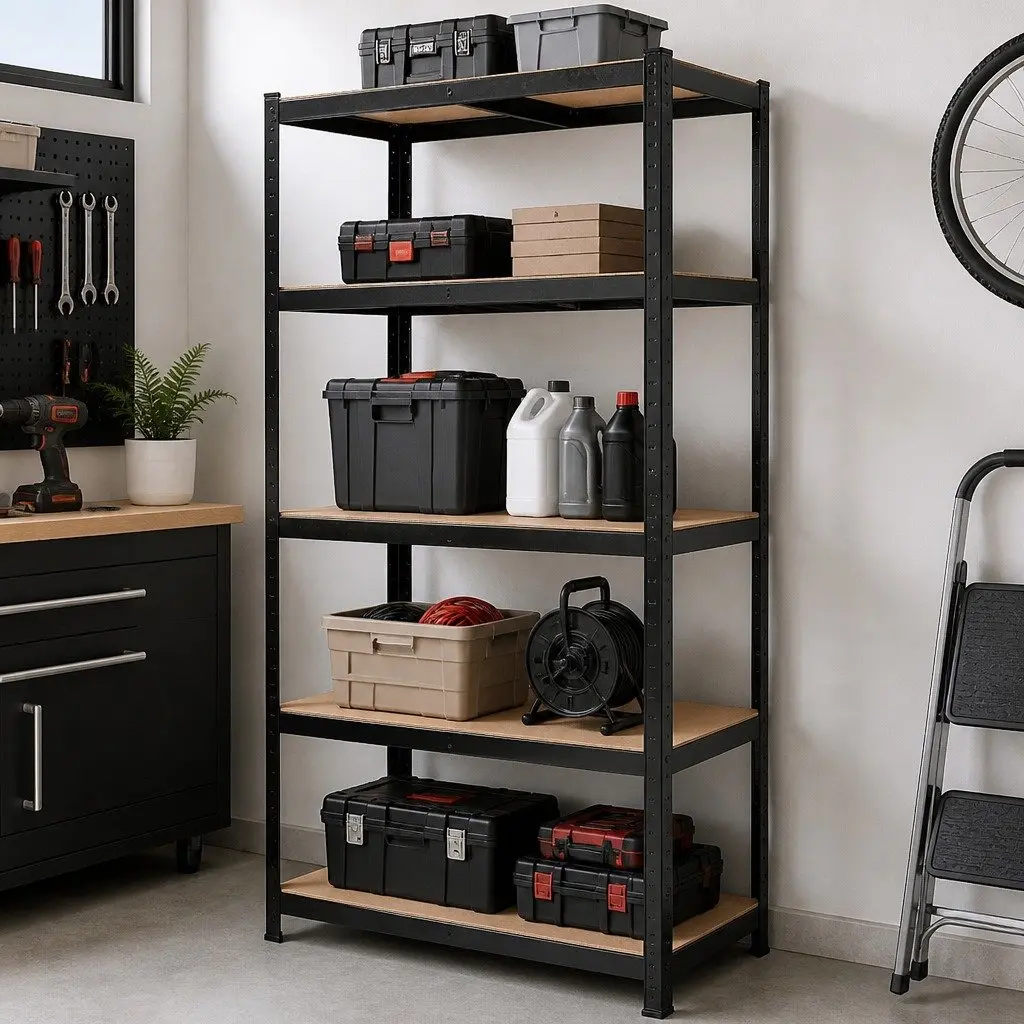 5-Tier Metal Storage Rack Steel 180cm Black