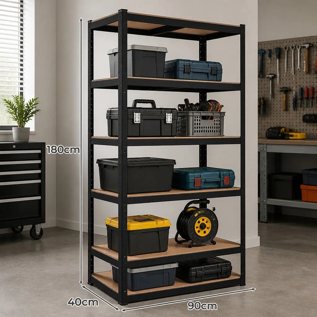 5-Tier Metal Storage Rack Steel 180cm Black