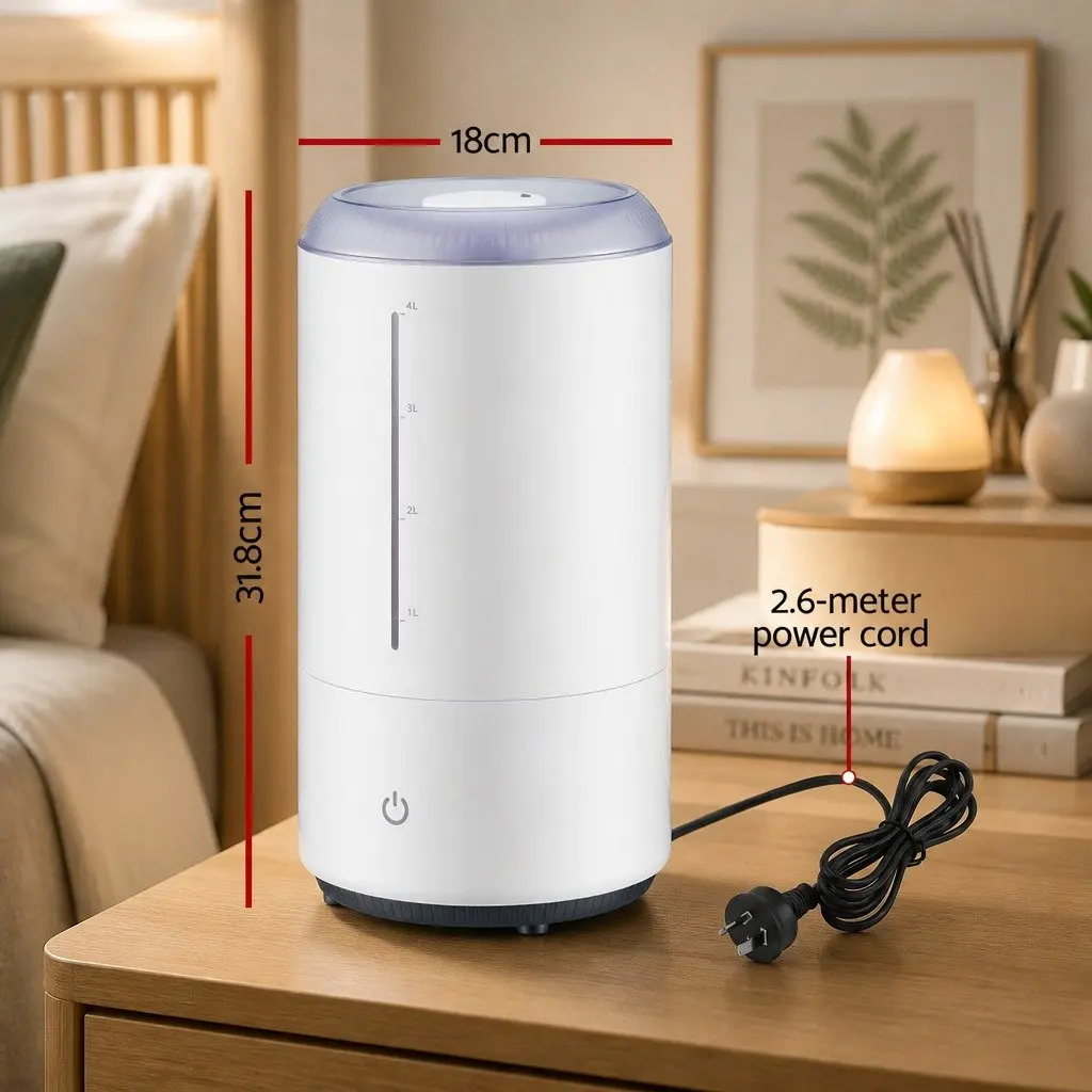 Ultrasonic Humidifier 4L Top Fill White Mist