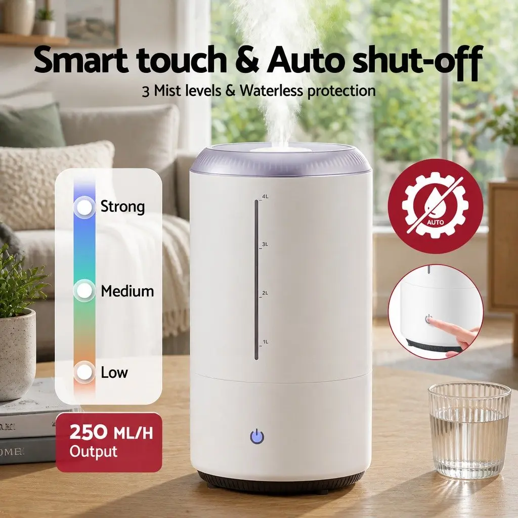 Ultrasonic Humidifier 4L Top Fill White Mist