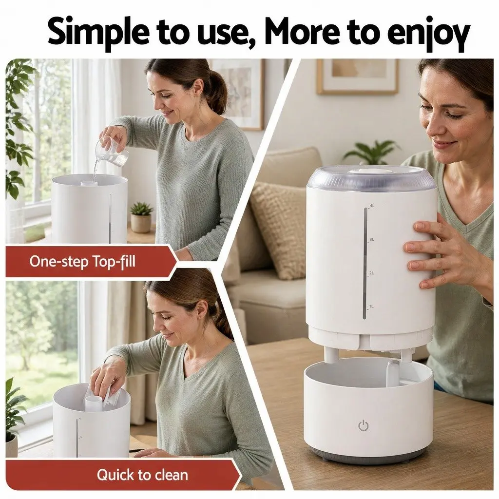 Ultrasonic Humidifier 4L Top Fill White Mist