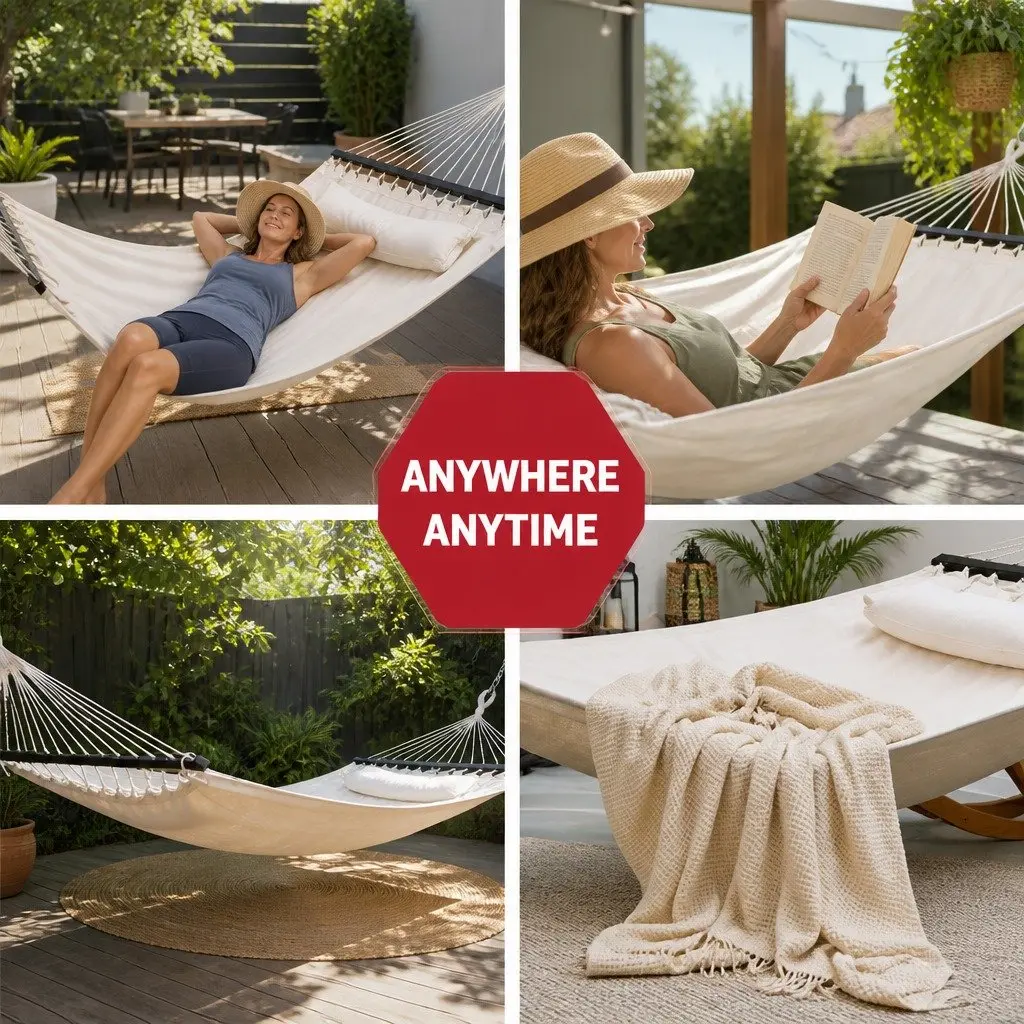 Hammock Bed Polyester Cotton 343cm x 140cm Cream