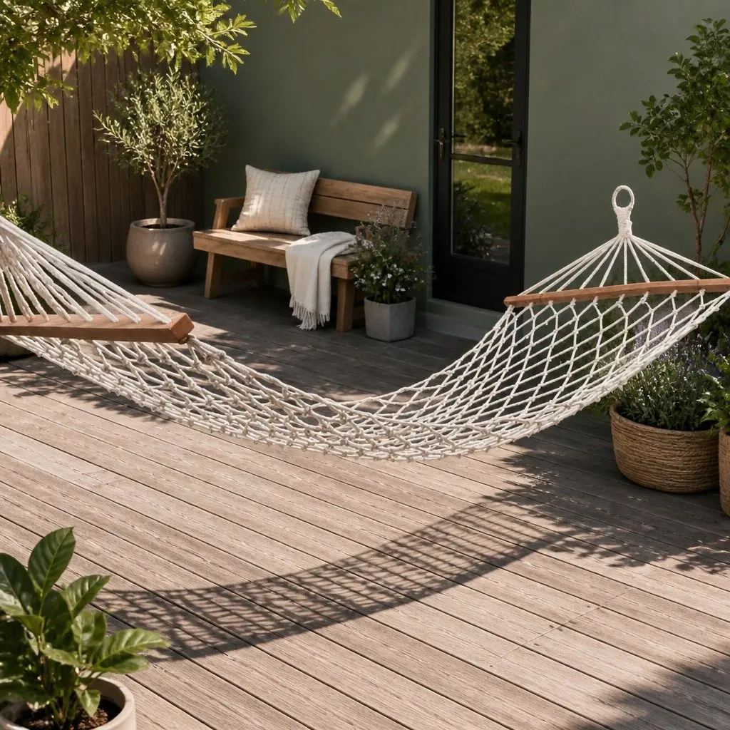 Cream Cotton Rope Hammock Bed for Indoor/Outdoor