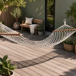 Sturdy Cream Cotton Rope Hammock Bed for Indoor/Outdoor