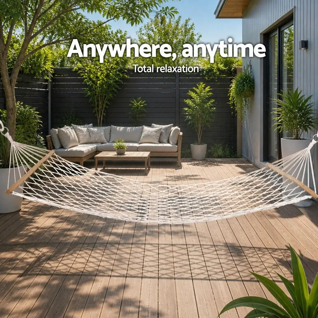 Cream Cotton Rope Hammock Bed for Indoor/Outdoor