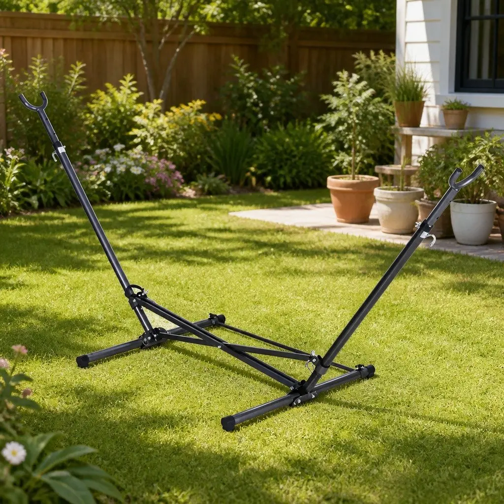 Hammock Bed Stand Powder-coated Steel Adjustable Height Black Indoor Outdoor