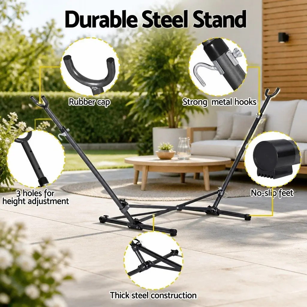 Hammock Bed Stand Powder-coated Steel Adjustable Height Black Indoor Outdoor
