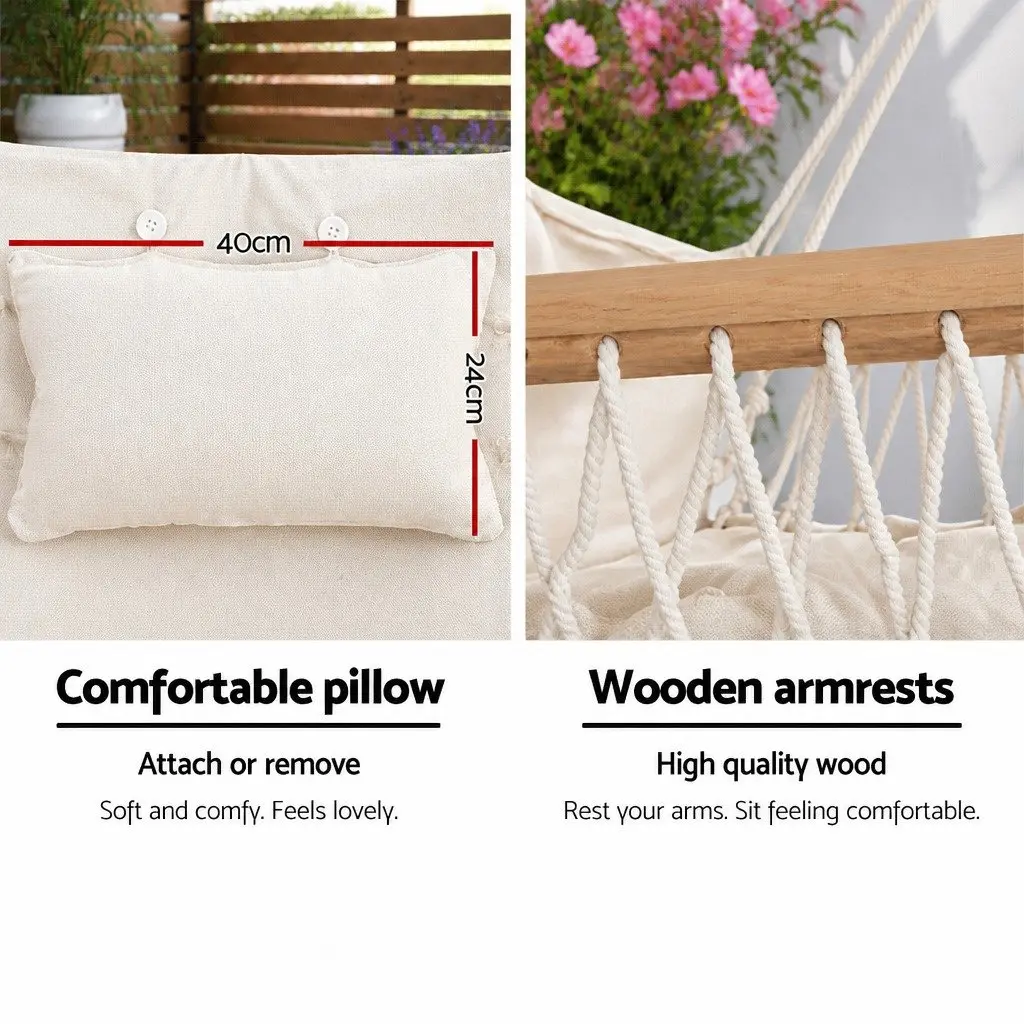 Hammock Chair Polyester Cotton Blend 100cm x 60cm Cream with Powder Coated Steel Stand 160cm x 140cm x 205cm