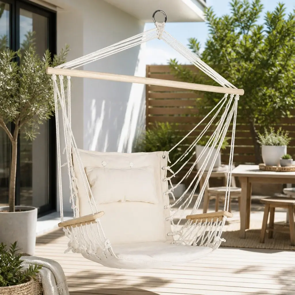 Hammock Chair Polyester Cotton Blend 100 x 60 x 138cm Cream