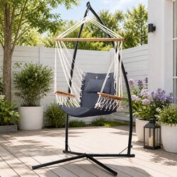 Steel Stand Hammock Chair with Armrest in Grey