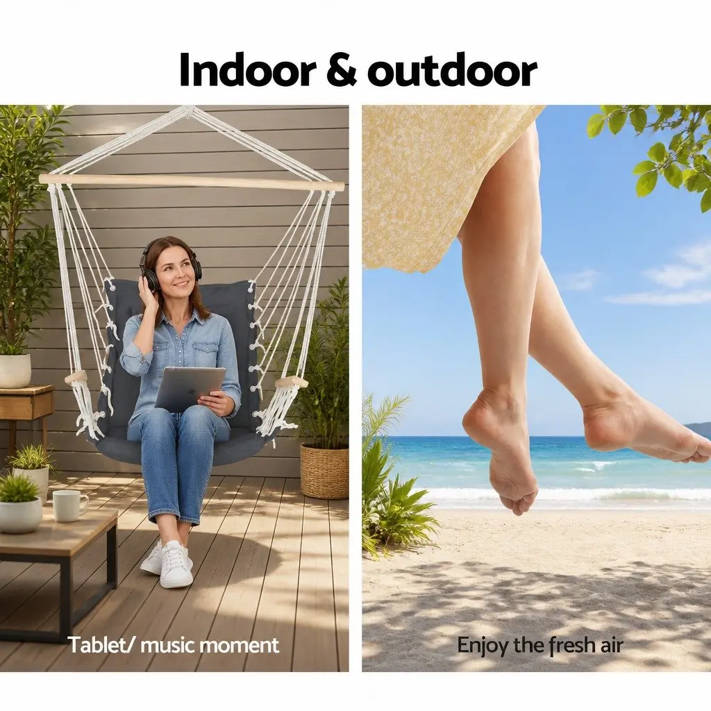 Hanging Hammock Chair with Armrest in Grey
