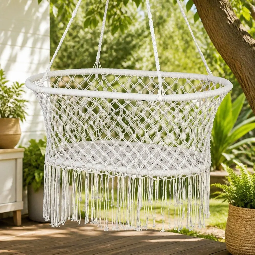 Cotton Hammock Chair for Relaxation in Cream