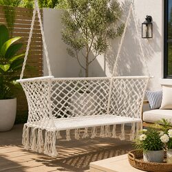 Cream 2-Person Hammock Chair for Indoor and Outdoor Use