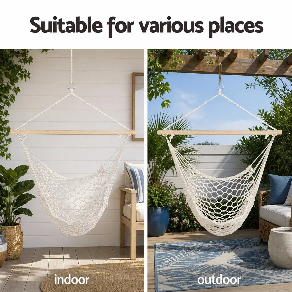 Hammock Chair Cotton Wood 99.5 x 114cm Cream