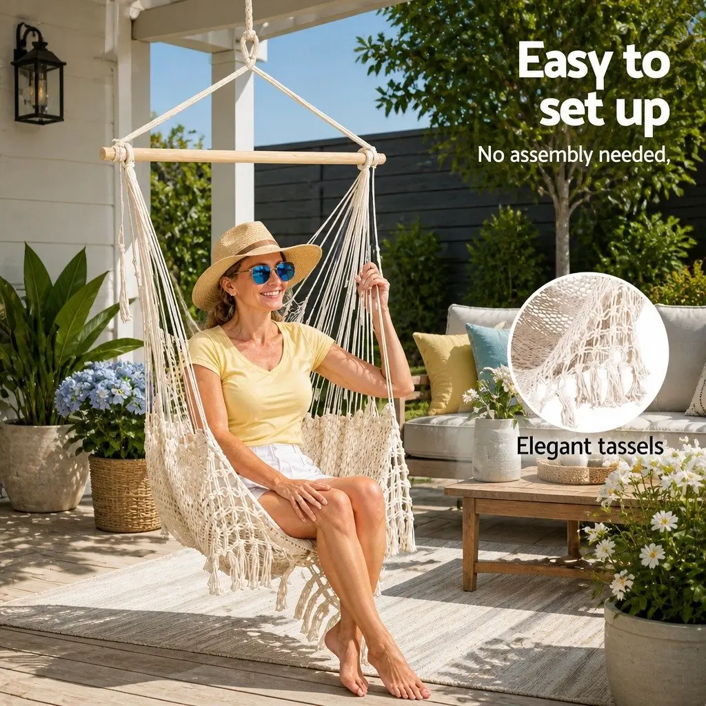 Hammock Chair Cotton Blend 240cm x 100cm Cream