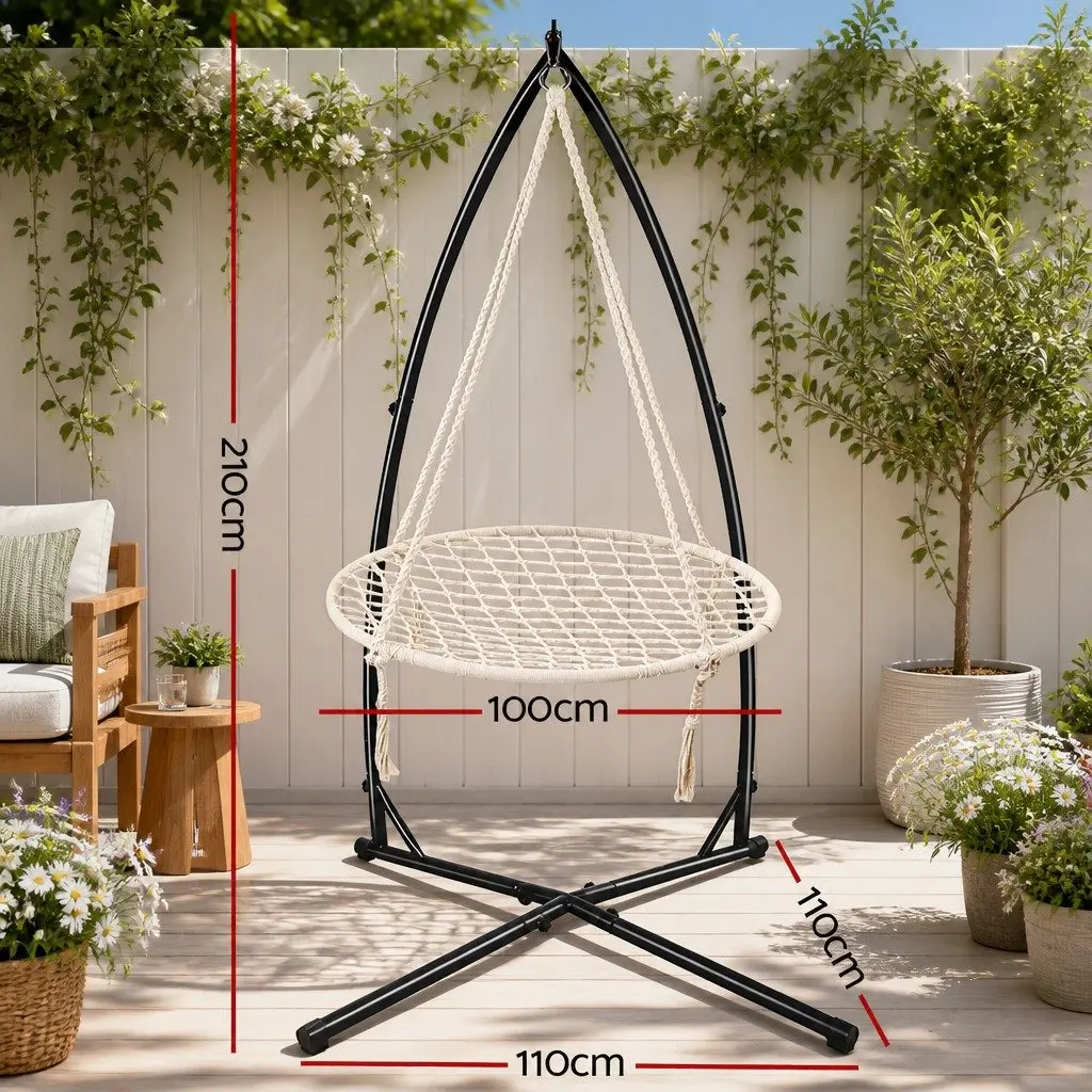 Hammock Chair Swing Cotton Polyester 100cm Cream with Steel Stand