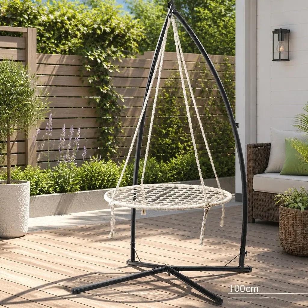 Hammock Chair Swing Cotton Polyester 100cm Cream with Steel Stand