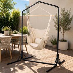 Cream Hanging Hammock Chair with Sturdy Stand
