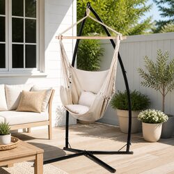 Cream Hanging Hammock Chair with Steel Stand for Comfort